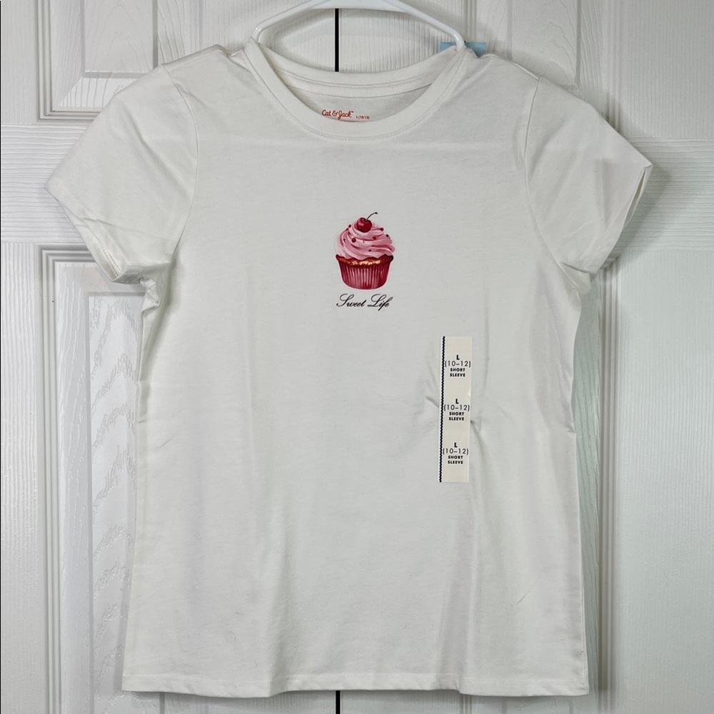 Cat & Jack - Girl’s White Cupcake Graphic Tee Size L 10/12